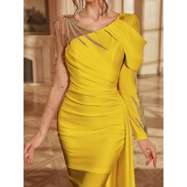 Women's Formal Evening gown - V-Neck Long Formal dress with Zipper back, Elegant Mermaid Party, Wedding, State Gala - Machine Washable Formal Attire in Bright Pink