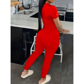 XDCH12LA10 European and American Women's Casual Sporty Round Neck Loose Short Sleeve Long Pants Set with Unique Print Two-Piece Outfit