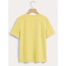 Women's Casual Short Sleeve T-Shirt - Vibrant Yellow Spanish Letter Print with Lighthouse & Wave Design, Inspirational 