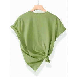 1pc Gradient Three-Stripe TOMMY Printed Women'S Summer Casual Sports T-Shirt Pullover Made of Comfortable And Smooth Polyester And Spandex Short-Sleeve Top.