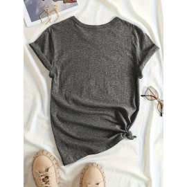 1pc Gradient Three-Stripe TOMMY Printed Women'S Summer Casual Sports T-Shirt Pullover Made of Comfortable And Smooth Polyester And Spandex Short-Sleeve Top.