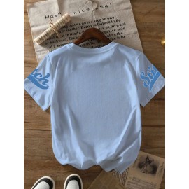 Stitch Graphic Print T-Shirt - Casual & Comfortable Crew Neck with Double Shoulder Straps, Breathable Summer Essential, Red with Blue Stitch Design, Perfect for Parties & Casual Attire, Casual Summer Top | Playful Print Tee | Comfortable Fit