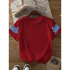 Stitch Graphic Print T-Shirt - Casual & Comfortable Crew Neck with Double Shoulder Straps, Breathable Summer Essential, Red with Blue Stitch Design, Perfect for Parties & Casual Attire, Casual Summer Top | Playful Print Tee | Comfortable Fit