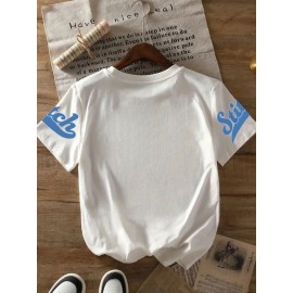 Stitch Graphic Print T-Shirt - Casual & Comfortable Crew Neck with Double Shoulder Straps, Breathable Summer Essential, Red with Blue Stitch Design, Perfect for Parties & Casual Attire, Casual Summer Top | Playful Print Tee | Comfortable Fit