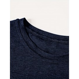 Casual Vintage Loose Round-Neck Short-Sleeve T-Shirt with a Simple English Letter Print Design.