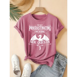 Casual Vintage Loose Round-Neck Short-Sleeve T-Shirt with a Simple English Letter Print Design.