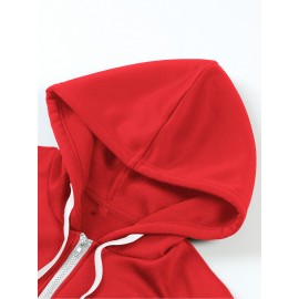 Disney Stitch TROUBLE Women'S Casual Zip-Up Hoodie - Front Zipper Design, Pink Cartoon Print, Cozy Fall/Winter Jacket with Hood, Cute Hoodies