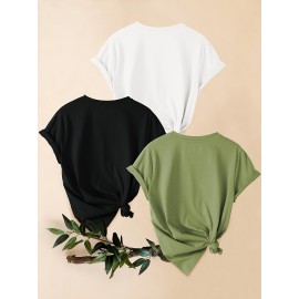 3pcs Women'S Casual Short Sleeve T-Shirts with Leopard Print & Heart Design - Loose Fit, Round Neck, Medium Stretch, All-Season Comfort, Available in 1XL-5XL Sizes, Leopard Print T Shirt, Vacation Clothing, Trendy Fashion, Comfortable Fit