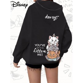 Women'S Plus Size Playtime Mary Cat & Pals Hoodie - Cozy Cartoon Print Pullover with Front Zipper, Machine Washable, Comfortable Fall/Winter Casual Sweatshirt, Oversized Hoodie