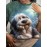 A cute dog-printed T-shirt for plus-size ladies, an elegant round-neck short-sleeved top with a cute cartoon dog design, and soft fabric, is very suitable for casual wear