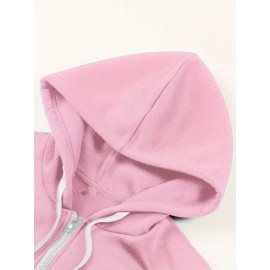 Women's Plus Size Hooded Zipper Jacket - 3-Panel Cartoon Cat Print with Pink Bows, 100% Polyester Machine-Washable Spring/Fall Casual Outerwear, Gift for Fans, Fall Fashion, Playful Design, Comfortable Fit, Cozy Outerwear, Fashion Lovers