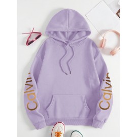 Women'S Calvin Graphic Hoodie - Black with Golden Lettering, Cozy Fall/Winter Pullover Sweatshirt, Hooded Sweatshirt for Everyday & Formal Outfits, Casual Wear, Trendy Design, Comfortable Fit, Stylish Hoodie, Fashion Lovers