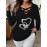 Plus Size - Plus Size Women'S Elegant V-Neck Long Sleeve T-Shirt with Rhinestone Heart & Bow Design - Stretchy Comfort Fit, Black & White Contrast, Cross Strap Detail, Autumn/Winter Fashion Top, Ladies T Shirts, Winter Clothing, Medium Stretch Fabric
