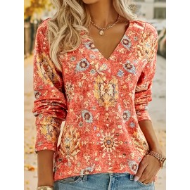 Plus Size, Plus Size Women's Casual Long Sleeve Pop Print T-Shirt
