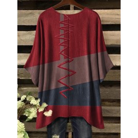 [Summer Tee] Plus Size Summer Color Block Turtleneck Tee | Casual Comfort Round Neck Short Sleeve Oversized Shirt for Women, Unadorned