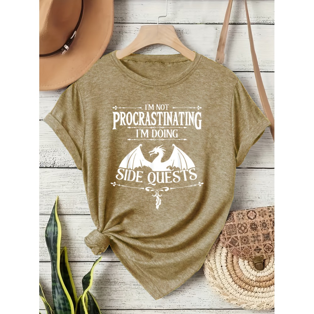 Casual Vintage Loose Round-Neck Short-Sleeve T-Shirt with a Simple English Letter Print Design.