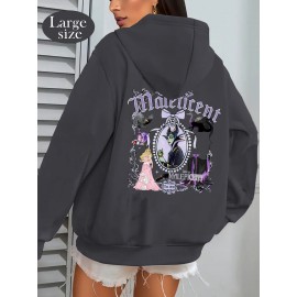 [Disney Women's Fashion Hoodie] 1pc Disney Luxurious Winter Large Size Women's Fashion Hoodie, Toy Story Theme, Maleficent, Printed Hoodie Sports Top, Street Style Women's Zip-Up Sweatshirt, Suitable for Gifting