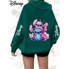[Disney Plus-Size Hoodie] A Disney Three-Print Plus-Size Hoodie, The Intergalactic Series, Stitch and Angel Cartoon Print, Featuring Pockets And Drawstrings, Trendy Zip-Up Jacket, Suitable As a Gift for And Family, Machine Washable